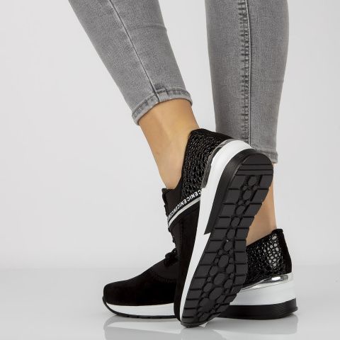 Skórzane sneakersy damskie Filippo DP1388 BK czarne Skórzane sneakersy damskie Filippo DP1388 BK czarne