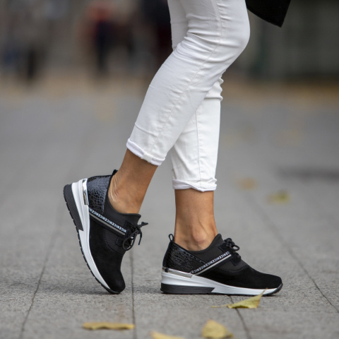 Skórzane sneakersy damskie Filippo DP1388 BK czarne Skórzane sneakersy damskie Filippo DP1388 BK czarne