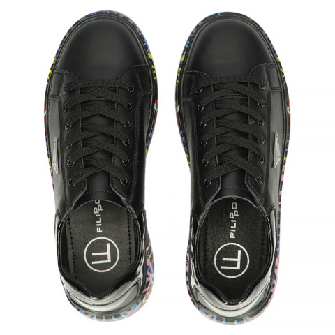 Skórzane sneakersy damskie na platformie Filippo DP4480/23 BK MLT czarny Skórzane sneakersy damskie na platformie Filippo DP4480/23 BK MLT czarny