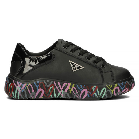 Skórzane sneakersy damskie na platformie Filippo DP4480/23 BK MLT czarny Skórzane sneakersy damskie na platformie Filippo DP4480/23 BK MLT czarny
