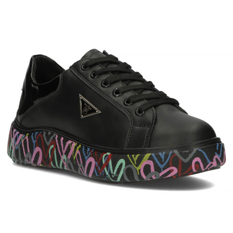 Skórzane sneakersy damskie na platformie Filippo DP4480/23 BK MLT czarny Skórzane sneakersy damskie na platformie Filippo DP4480/23 BK MLT czarny