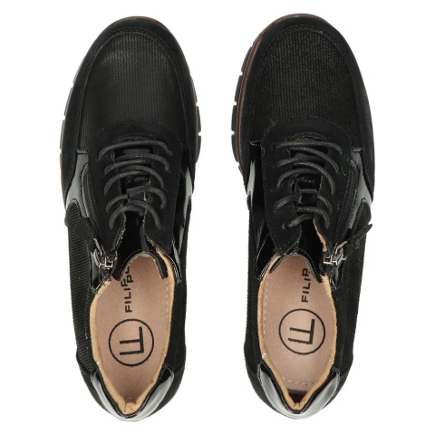 Skórzane sneakersy damskie na platformie Filippo DP4912/23 BK czarny Skórzane sneakersy damskie na platformie Filippo DP4912/23 BK czarny