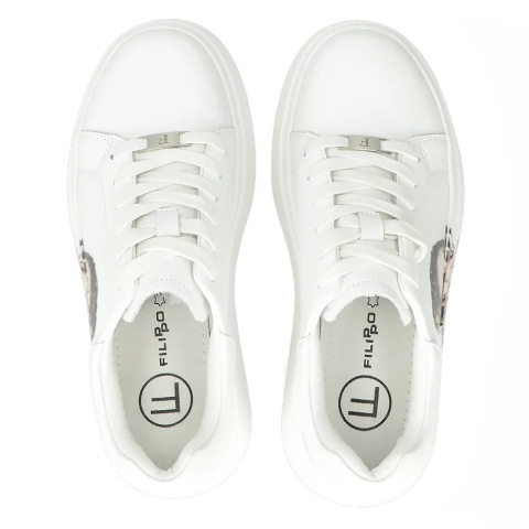 Skórzane sneakersy damskie na platformie Filippo DP6207/24 WH biały Skórzane sneakersy damskie na platformie Filippo DP6207/24 WH biały