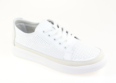 Skórzane sneakersy damskie na platformie Sergio Leone SP020 biały/beż Skórzane sneakersy damskie na platformie Sergio Leone SP020 biały/beż