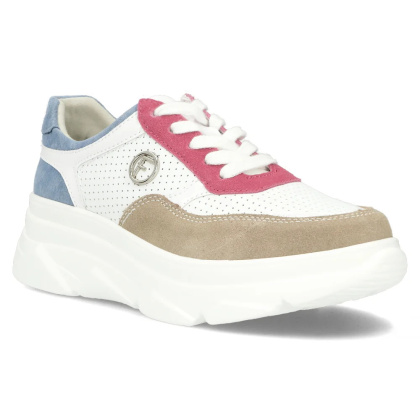 Skórzane sneakersy damskie na platformie Filippo DP6108/24 WH FH biały