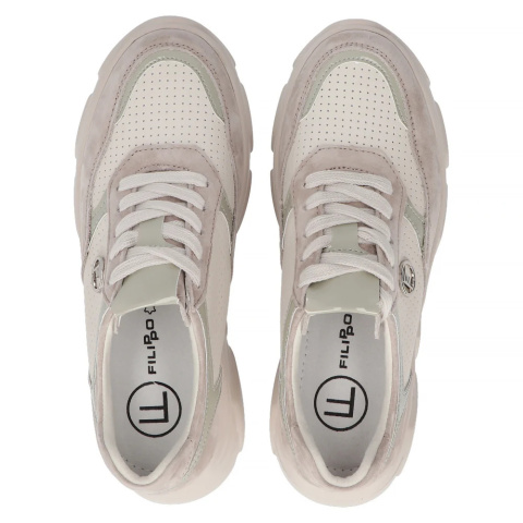 Skórzane sneakersy damskie na platformie Filippo DP6108/24 BE beż Skórzane sneakersy damskie na platformie Filippo DP6108/24 BE beż