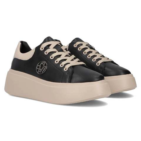 Skórzane sneakersy damskie na platformie Filippo DP6058/24BK BE czarny Skórzane sneakersy damskie na platformie Filippo DP6058/24BK BE czarny