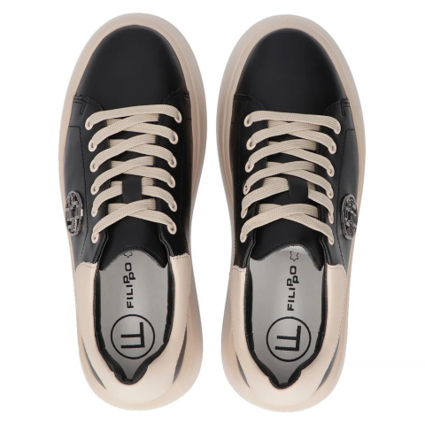 Skórzane sneakersy damskie na platformie Filippo DP6058/24BK BE czarny Skórzane sneakersy damskie na platformie Filippo DP6058/24BK BE czarny