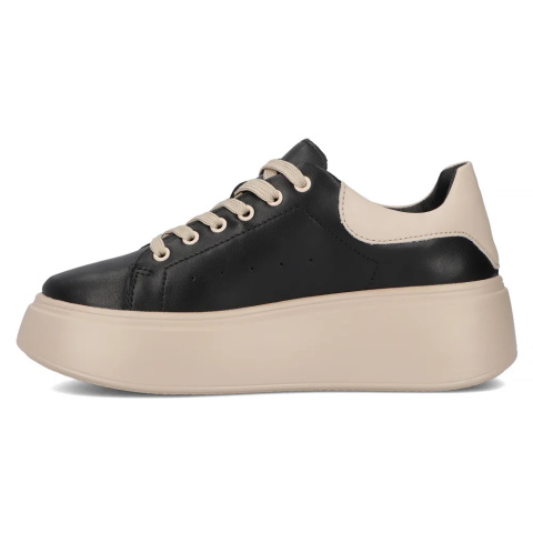 Skórzane sneakersy damskie na platformie Filippo DP6058/24BK BE czarny Skórzane sneakersy damskie na platformie Filippo DP6058/24BK BE czarny