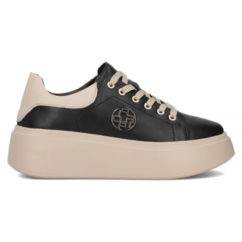 Skórzane sneakersy damskie na platformie Filippo DP6058/24BK BE czarny Skórzane sneakersy damskie na platformie Filippo DP6058/24BK BE czarny