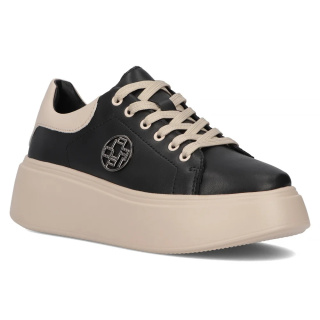 Skórzane sneakersy damskie na platformie Filippo DP6058/24BK BE czarny