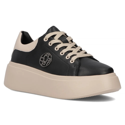Skórzane sneakersy damskie na platformie Filippo DP6058/24BK BE czarny