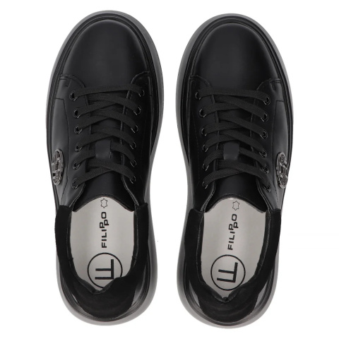 Skórzane sneakersy damskie na platformie Filippo DP6058/24BK BK czarny Skórzane sneakersy damskie na platformie Filippo DP6058/24BK BK czarny