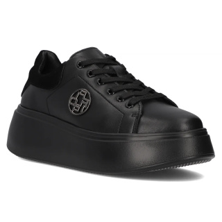 Skórzane sneakersy damskie na platformie Filippo DP6058/24BK BK czarny