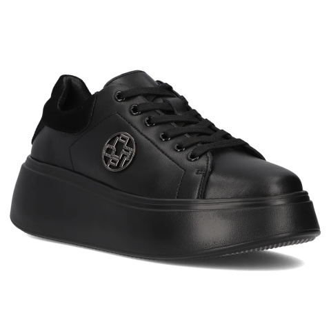 Skórzane sneakersy damskie na platformie Filippo DP6058/24BK BK czarny Skórzane sneakersy damskie na platformie Filippo DP6058/24BK BK czarny