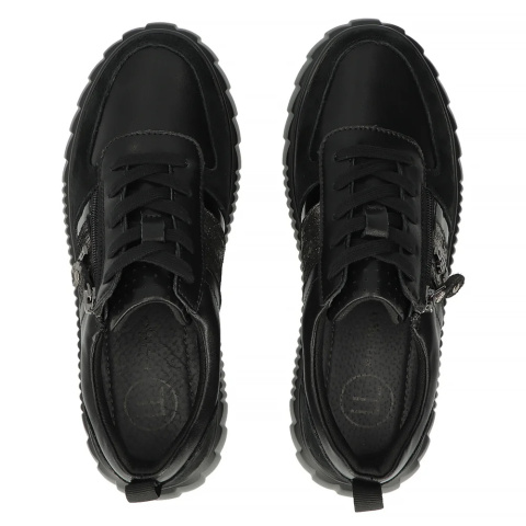 Skórzane sneakersy damskie na platformie Filippo DP6121/24 Bk czarny Skórzane sneakersy damskie na platformie Filippo DP6121/24 Bk czarny