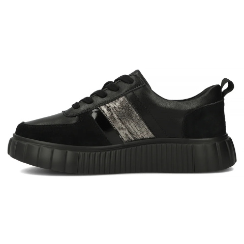 Skórzane sneakersy damskie na platformie Filippo DP6121/24 Bk czarny Skórzane sneakersy damskie na platformie Filippo DP6121/24 Bk czarny
