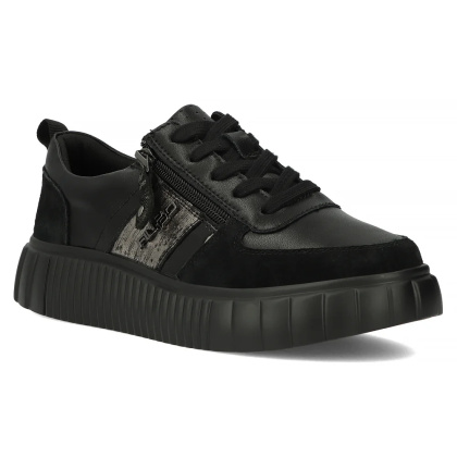 Skórzane sneakersy damskie na platformie Filippo DP6121/24 Bk czarny