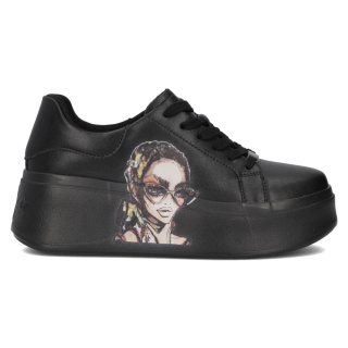 Skórzane sneakersy damskie na platformie Filippo DP6207/24 BK czarny