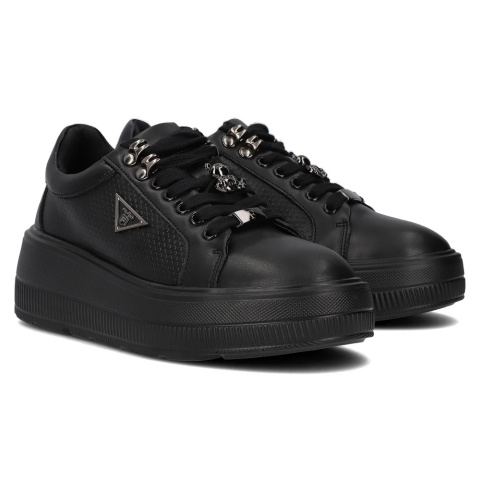 Skórzane sneakersy damskie na platformie Filippo DP6382/24 BK czarny Skórzane sneakersy damskie na platformie Filippo DP6382/24 BK czarny