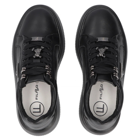 Skórzane sneakersy damskie na platformie Filippo DP6382/24 BK czarny Skórzane sneakersy damskie na platformie Filippo DP6382/24 BK czarny