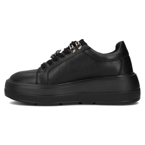 Skórzane sneakersy damskie na platformie Filippo DP6382/24 BK czarny Skórzane sneakersy damskie na platformie Filippo DP6382/24 BK czarny