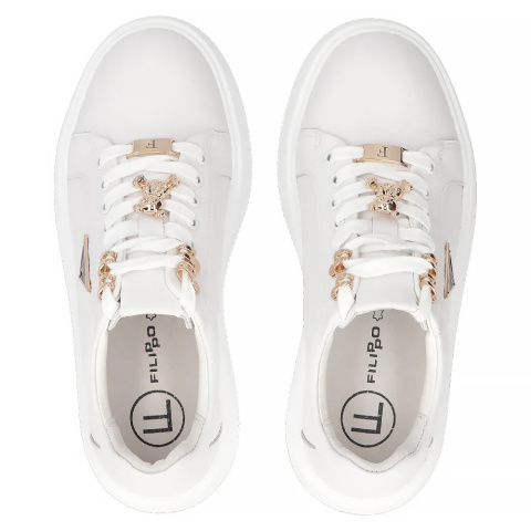 Skórzane sneakersy damskie na platformie Filippo DP6382/24 WH biały Skórzane sneakersy damskie na platformie Filippo DP6382/24 WH biały