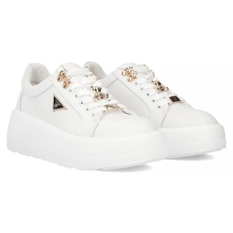 Skórzane sneakersy damskie na platformie Filippo DP6382/24 WH biały Skórzane sneakersy damskie na platformie Filippo DP6382/24 WH biały