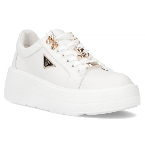 Skórzane sneakersy damskie na platformie Filippo DP6382/24 WH biały Skórzane sneakersy damskie na platformie Filippo DP6382/24 WH biały