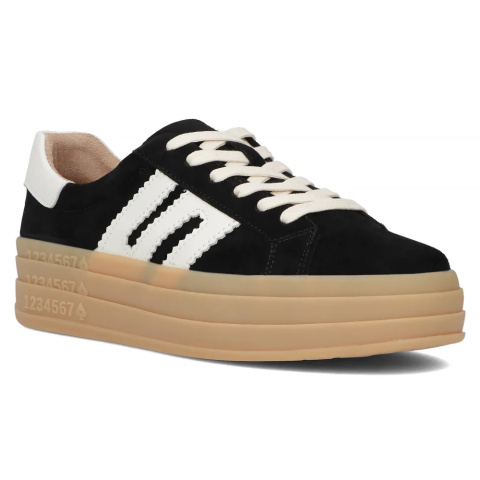 Skórzane sneakersy damskie na platformie Filippo DP6744/25 BK czarny Skórzane sneakersy damskie na platformie Filippo DP6744/25 BK czarny