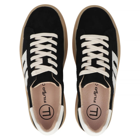 Skórzane sneakersy damskie na platformie Filippo DP6744/25 BK czarny Skórzane sneakersy damskie na platformie Filippo DP6744/25 BK czarny