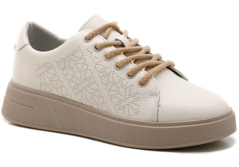 Skórzane sneakersy damskie na platformie Sergio Leone SP114 beż Skórzane sneakersy damskie na platformie Sergio Leone SP114 beż
