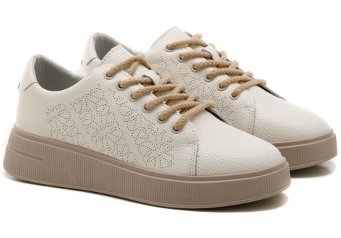 Skórzane sneakersy damskie na platformie Sergio Leone SP114 beż Skórzane sneakersy damskie na platformie Sergio Leone SP114 beż