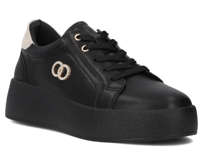 Skórzane sneakersy damskie na platformie Filippo DP6721/25 BK czarny