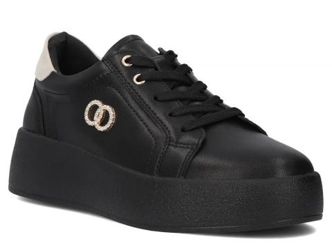 Skórzane sneakersy damskie na platformie Filippo DP6721/25 BK czarny Skórzane sneakersy damskie na platformie Filippo DP6721/25 BK czarny
