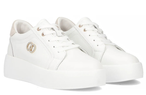 Skórzane sneakersy damskie na platformie Filippo DP6721/25 WH biały Skórzane sneakersy damskie na platformie Filippo DP6721/25 WH biały