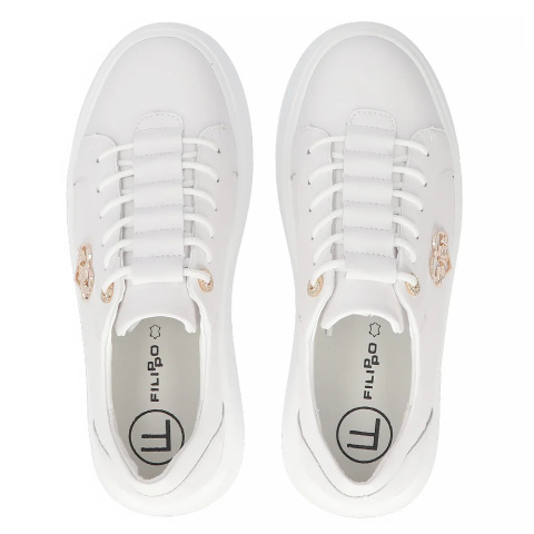 Skórzane sneakersy damskie na platformie Filippo DP6058/25 WH H biały Skórzane sneakersy damskie na platformie Filippo DP6058/25 WH H biały