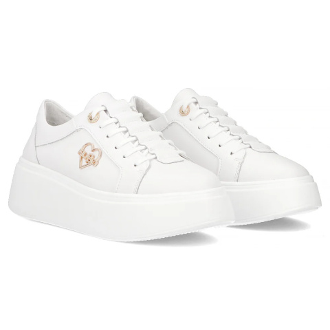 Skórzane sneakersy damskie na platformie Filippo DP6058/25 WH H biały Skórzane sneakersy damskie na platformie Filippo DP6058/25 WH H biały