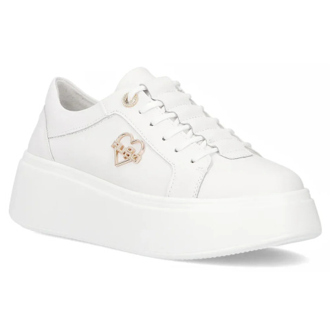 Skórzane sneakersy damskie na platformie Filippo DP6058/25 WH H biały Skórzane sneakersy damskie na platformie Filippo DP6058/25 WH H biały
