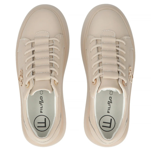 Skórzane sneakersy damskie na platformie Filippo DP6058/25 BE H beż Skórzane sneakersy damskie na platformie Filippo DP6058/25 BE H beż