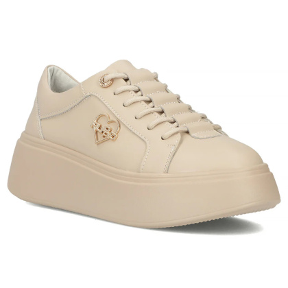 Skórzane sneakersy damskie na platformie Filippo DP6058/25 BE H beż