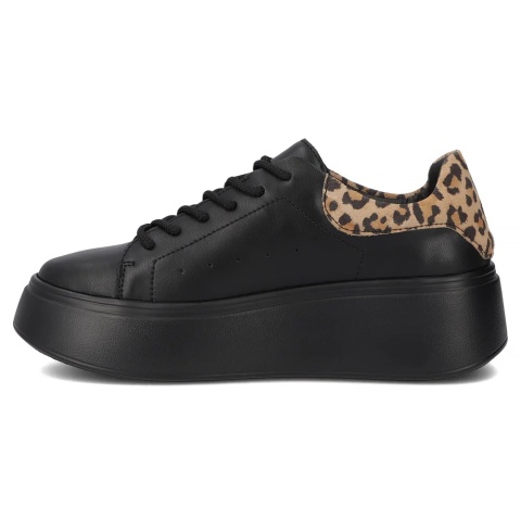Skórzane sneakersy damskie na platformie Filippo DP6058/24 BK LEO czarny