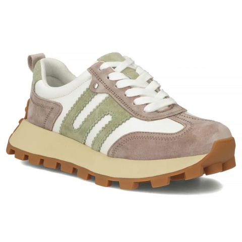Skórzane sneakersy damskie na platformie Filippo DP6743/25 WH BE