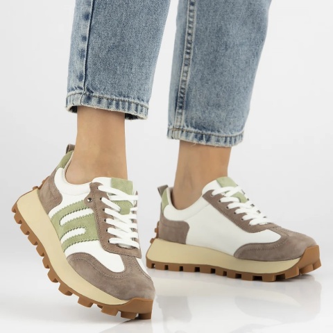 Skórzane sneakersy damskie na platformie Filippo DP6743/25 WH BE