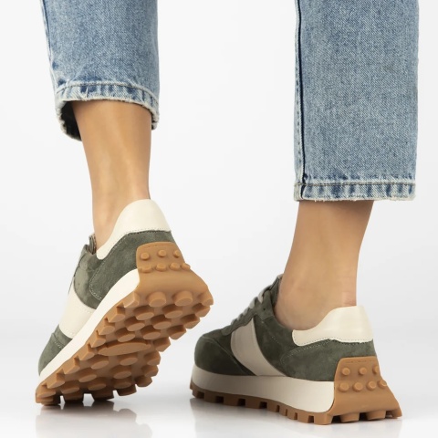 Skórzane sneakersy damskie na platformie Filippo DP7112/25 KH