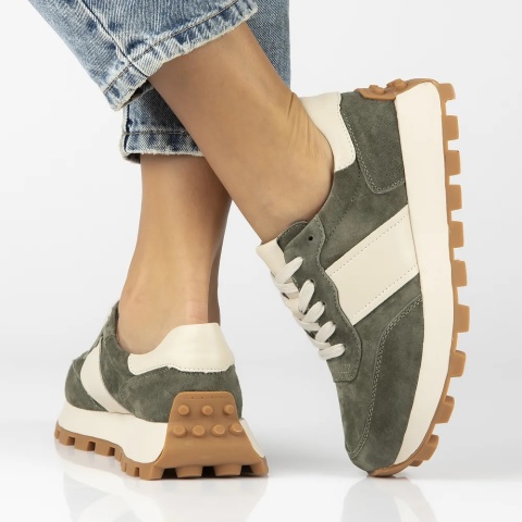 Skórzane sneakersy damskie na platformie Filippo DP7112/25 KH