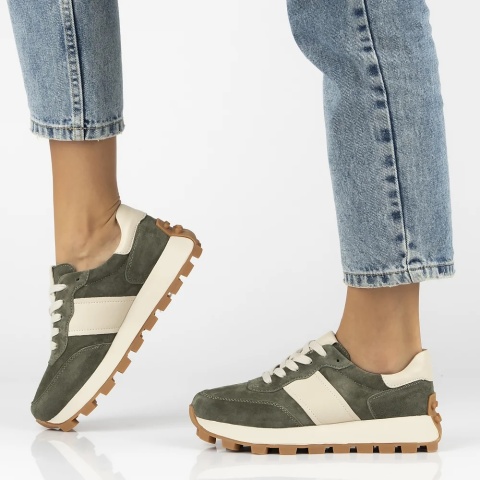 Skórzane sneakersy damskie na platformie Filippo DP7112/25 KH