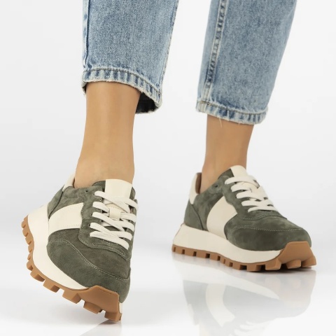 Skórzane sneakersy damskie na platformie Filippo DP7112/25 KH