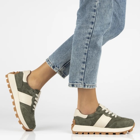 Skórzane sneakersy damskie na platformie Filippo DP7112/25 KH