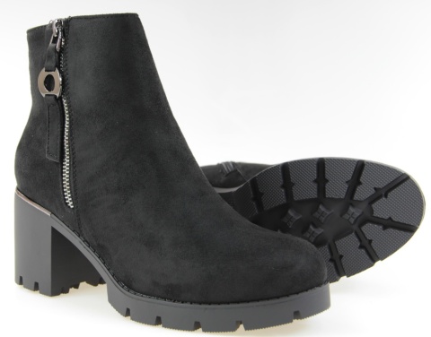 Botki damskie Cabin H2417B czarny zamsz